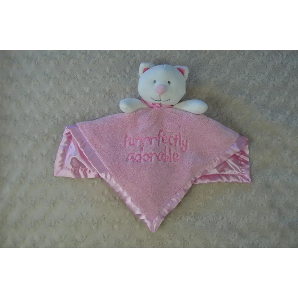 Wishes & Kisses Purrrfectly Adorable Kitty Cat Lovey Security Blanket Pink White